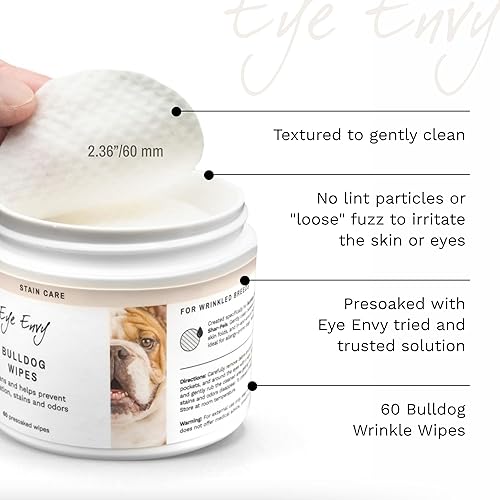 Vista 6 de Eye Envy Bulldog Wrinkle Wipes Wrinkle Wipes for French Bulldog, Pug, English Bulldog Cleans Wrinkles, Bulldog Tail Pockets Removes Stains and