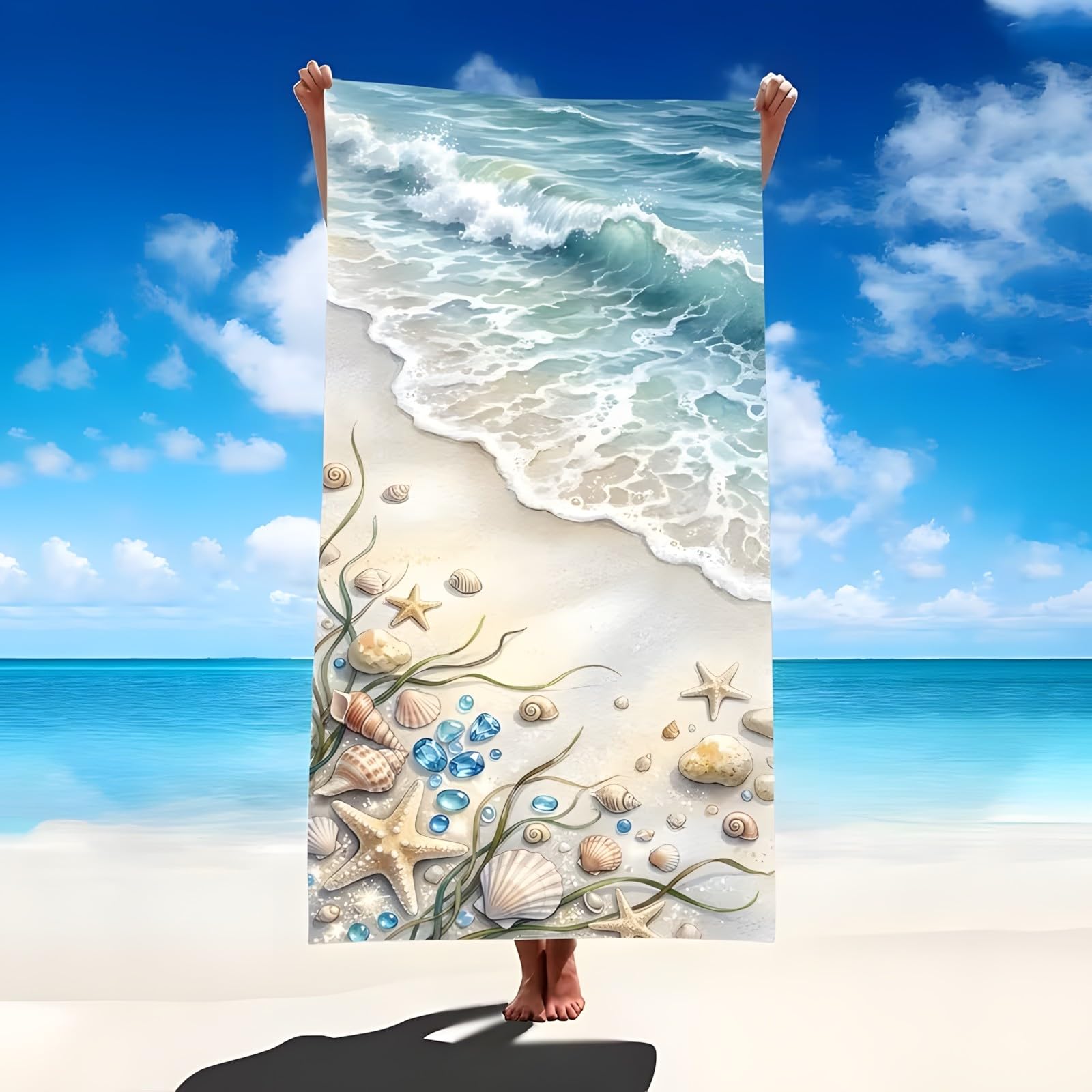 YZQGLHP Starfish Microfibre Beach Towel The Sea Beach Bath Towel Quick Drying, Lightweight, Sand-Free, Durable, for Pool, Gym, Camping, Travel Towel 70x130cm