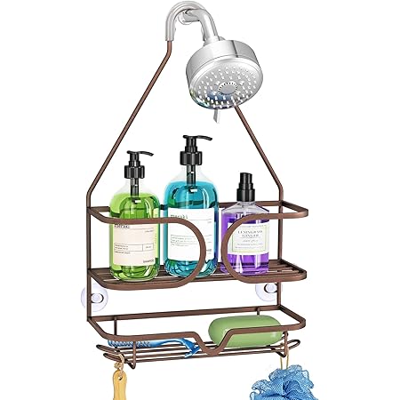 KeFanta Shower Caddy over Shower Head, Bronze Hanging Shower Organizer, Shampoo Holder Rack for Bathroom