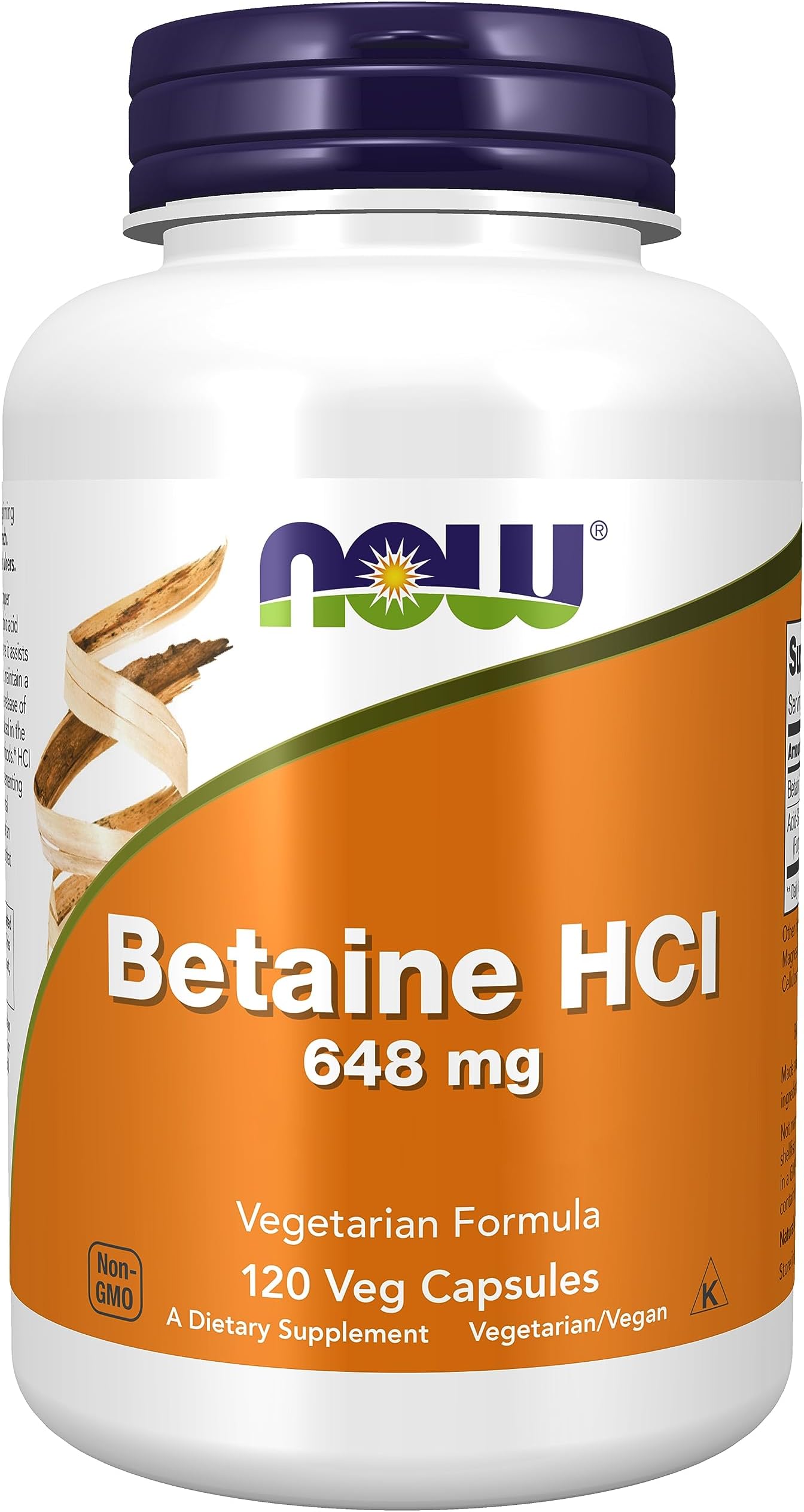 Now Foods, Betaine HCl, 648 mg, 120 Vegan Capsules, Lab-Tested, Gluten Free, SOYA Free, Vegetarian