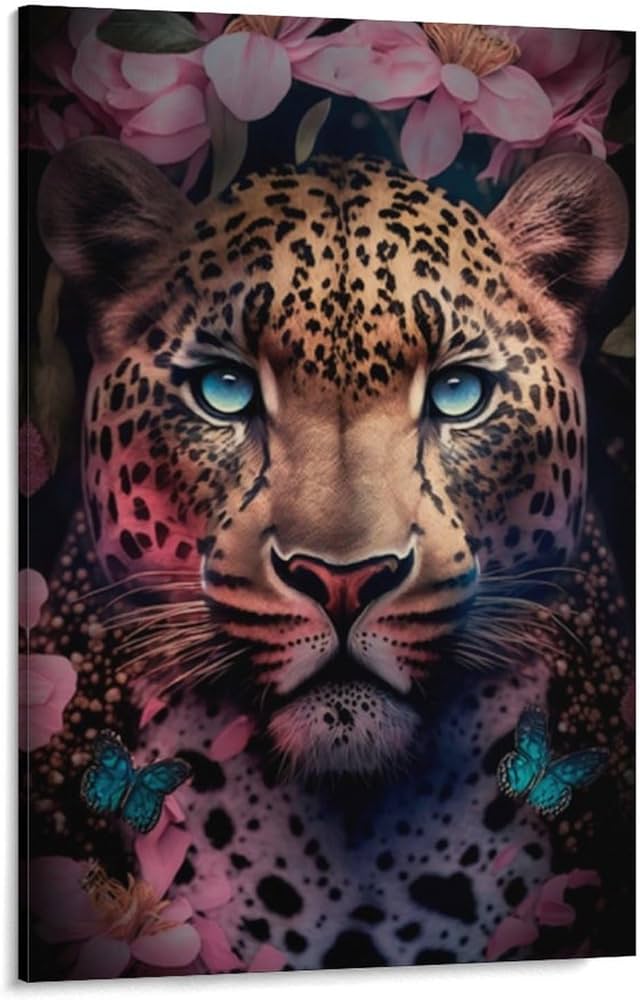 Amazon.co.jp: 絵画 ヒョウの顔の壁紙インテリア 絵画 カラフルな