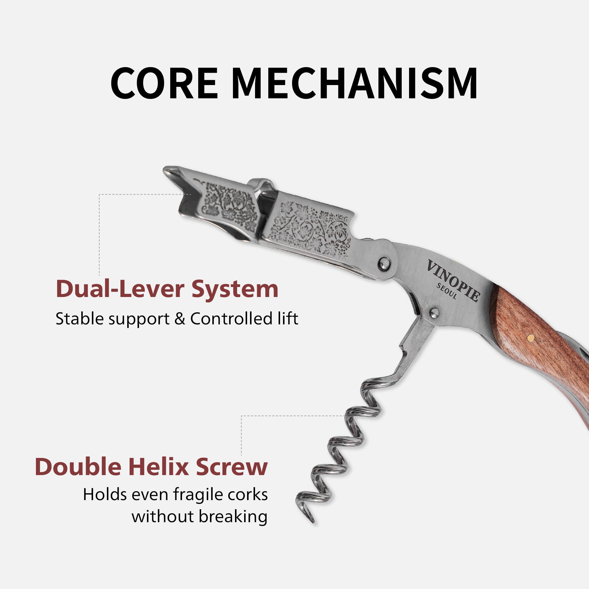 Sacacorchos profesional para camareros – Cuchillo de sumiller de madera con mango de goma ergonómico, abridor de botellas de cerveza y cortador de papel de aluminio (solo abridor (sin llavero))