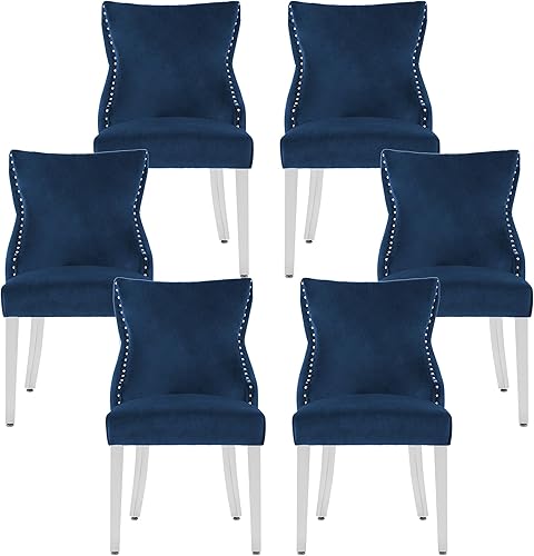 Miniatura 11 de Juego de 2 sillas de comedor de terciopelo, sillas de comedor tapizadas con respaldo copetudo, lujosas sillas de comedor con patas de acero