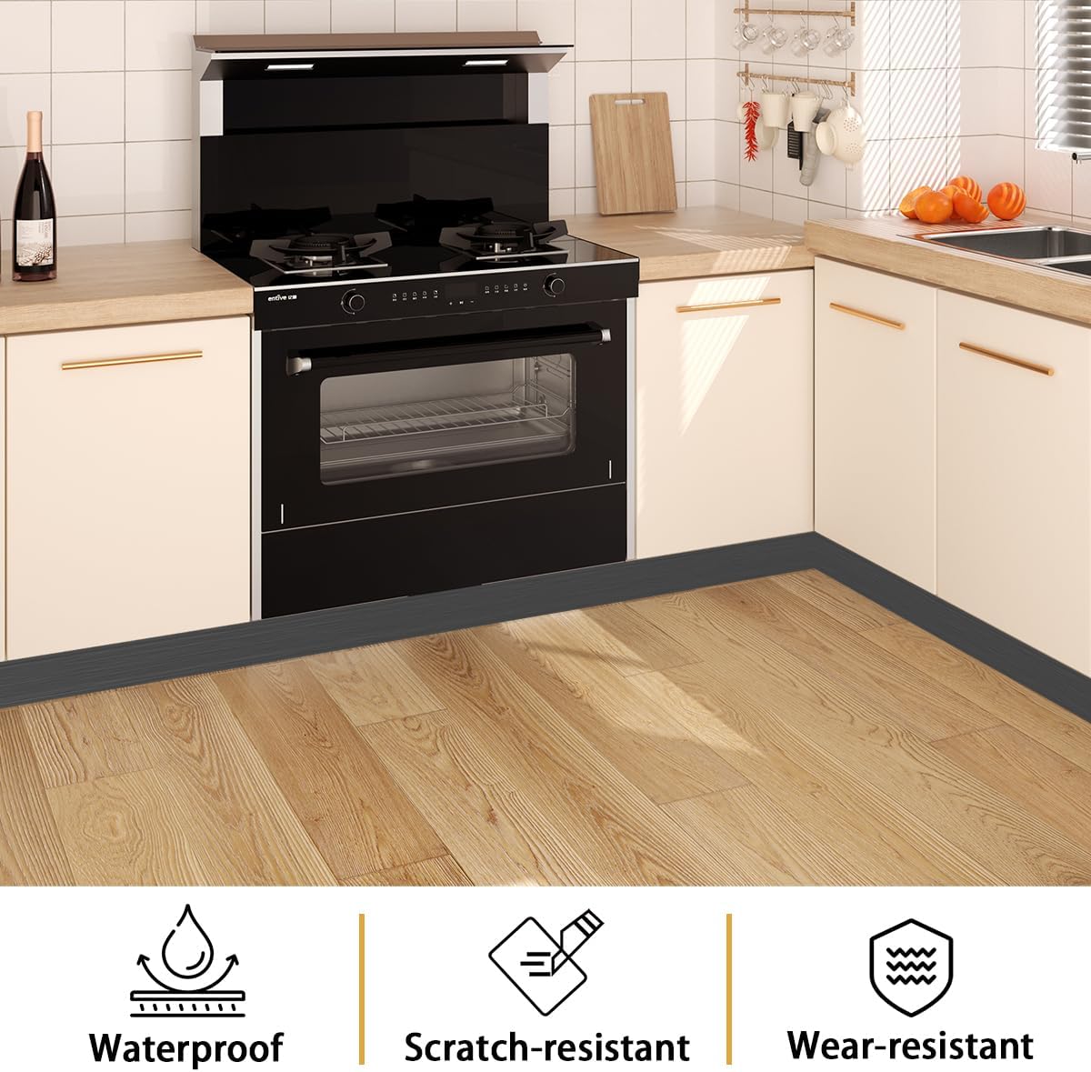 Soengsau Metal Kick Plate, Anti-Scratch Base Cover Kickplate, Peel and Stick Baseboard Molding Trim for Wall, Entrance Door, Kitchen Cupboard, Dishwasher Toe (196.8"L x 3.15"W, Brushed Black)