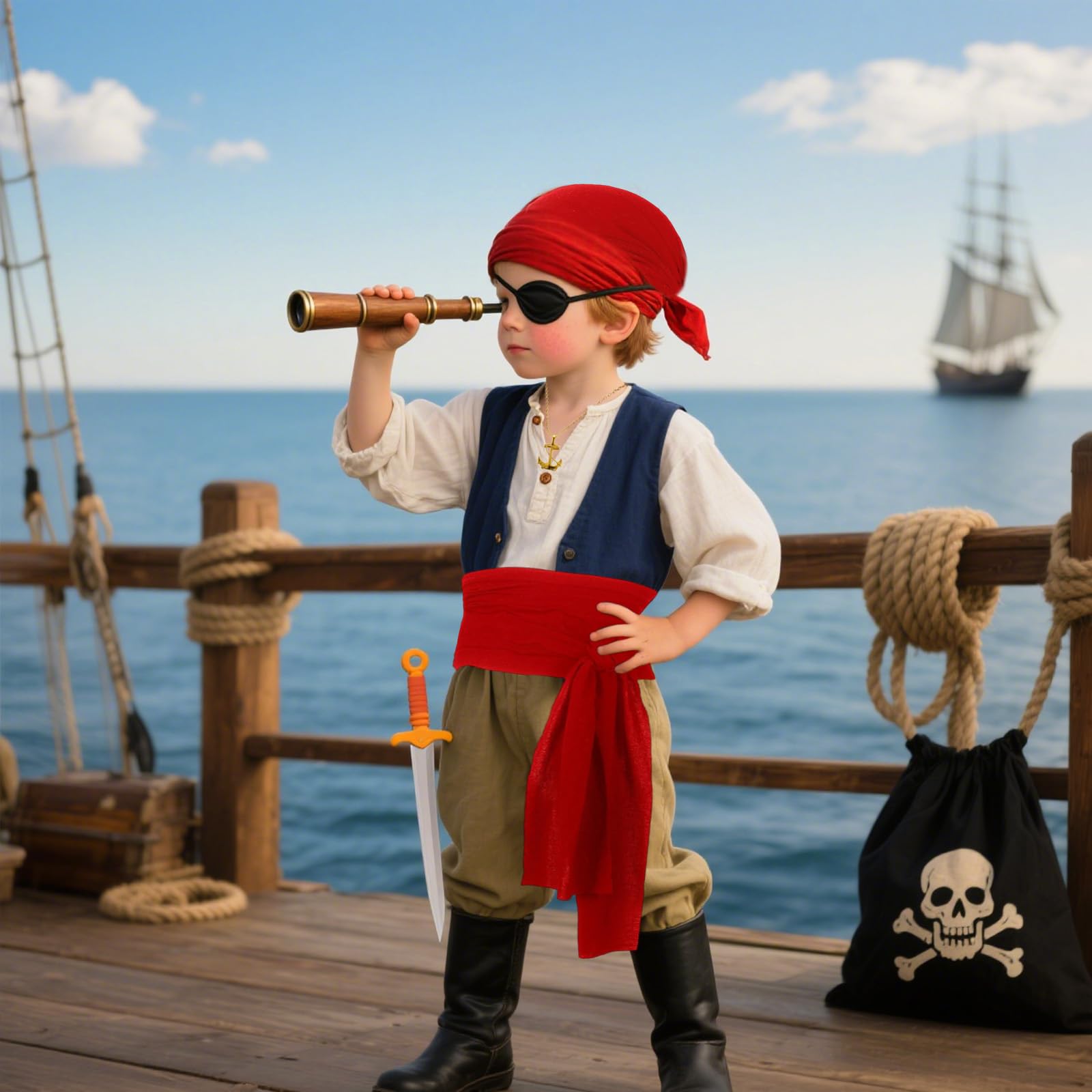GWAWG 4PCS Pirate Costume Accessories Set,Captain Pirate Accessories with Red Bandana Belt,Red Bandana Belt comprehensive pirate accessory set for Women Men - Image 4