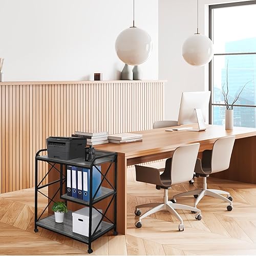 Miniatura 4 de FLYZC Soporte para impresora, mesa de impresora con estante de almacenamiento para oficina en casa, carrito grande de 23 x 18 pulgadas con toma de