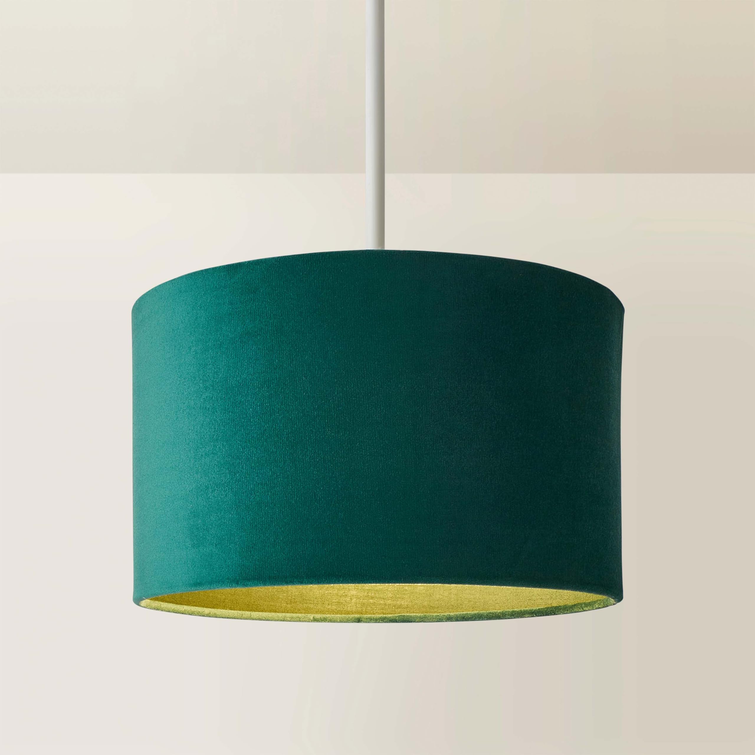 MiniSun | Small Modern Forest Green Velvet Drum Light Shade | Lamp Shades, Home Décor & Improvement Essential | 250mm Shade Width