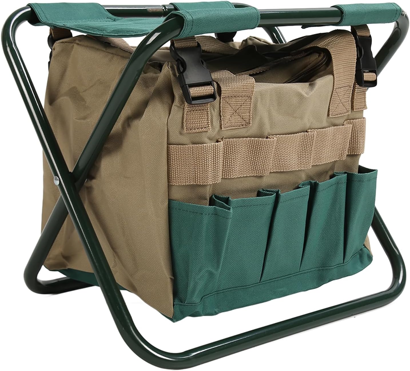 Heavy Duty Folding Backpack Stool, Gardening Folding Stool with Detachable Storage Bag, 600D Oxford Cloth Portable Garden Tool Stool for Gardeners and Patio Use (Green)