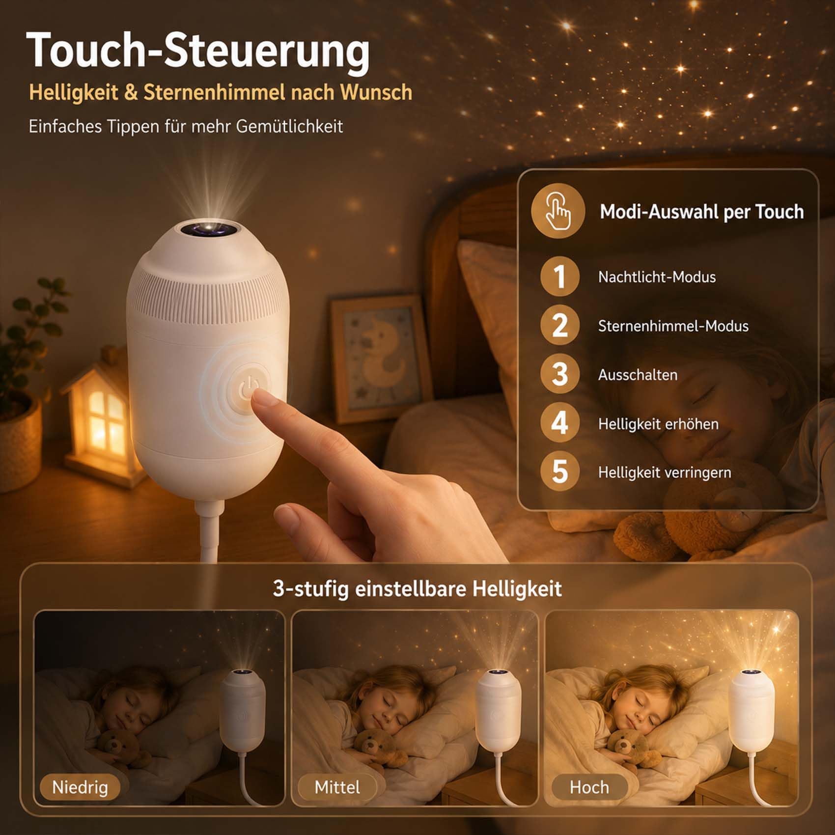 Comauo Night Light Projector, Plug And Play Hd Sternenprojektor mit 24 Projektionsfolien, Flexibler Schwanenhals, 360° Drehbar, Galaxy Nachtlicht für Kinderzimmer und Schlafzimmer (24 Sternensplitter)