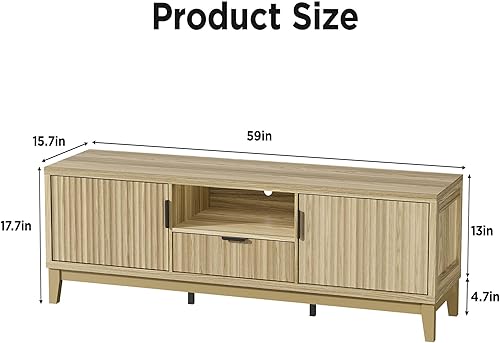 Miniatura 2 de Soporte de TV acanalado de 59 pulgadas para televisores de hasta 65 pulgadas, centro de entretenimiento con armarios de almacenamiento, mesa consola