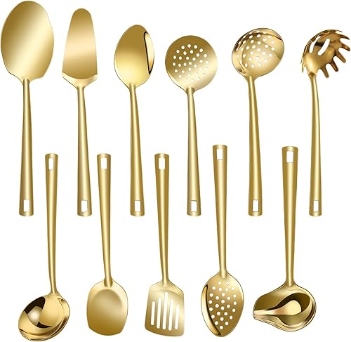 Lazycorner Juego de utensilios de cocina de acero inoxidable, juego de utensilios de cocina de acero inoxidable, juego de espátula, resistente al