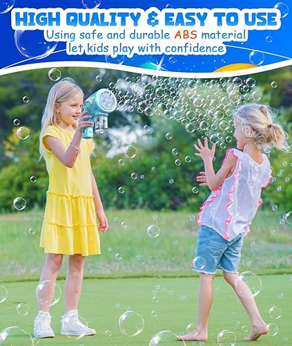 Miniatura 6 de Boerfmo Pistola de burbujas  Pistola de burbujas espaciales de 72 agujeros con luz LED  Máquina de burbujas recargable para niños  Juguetes regalos