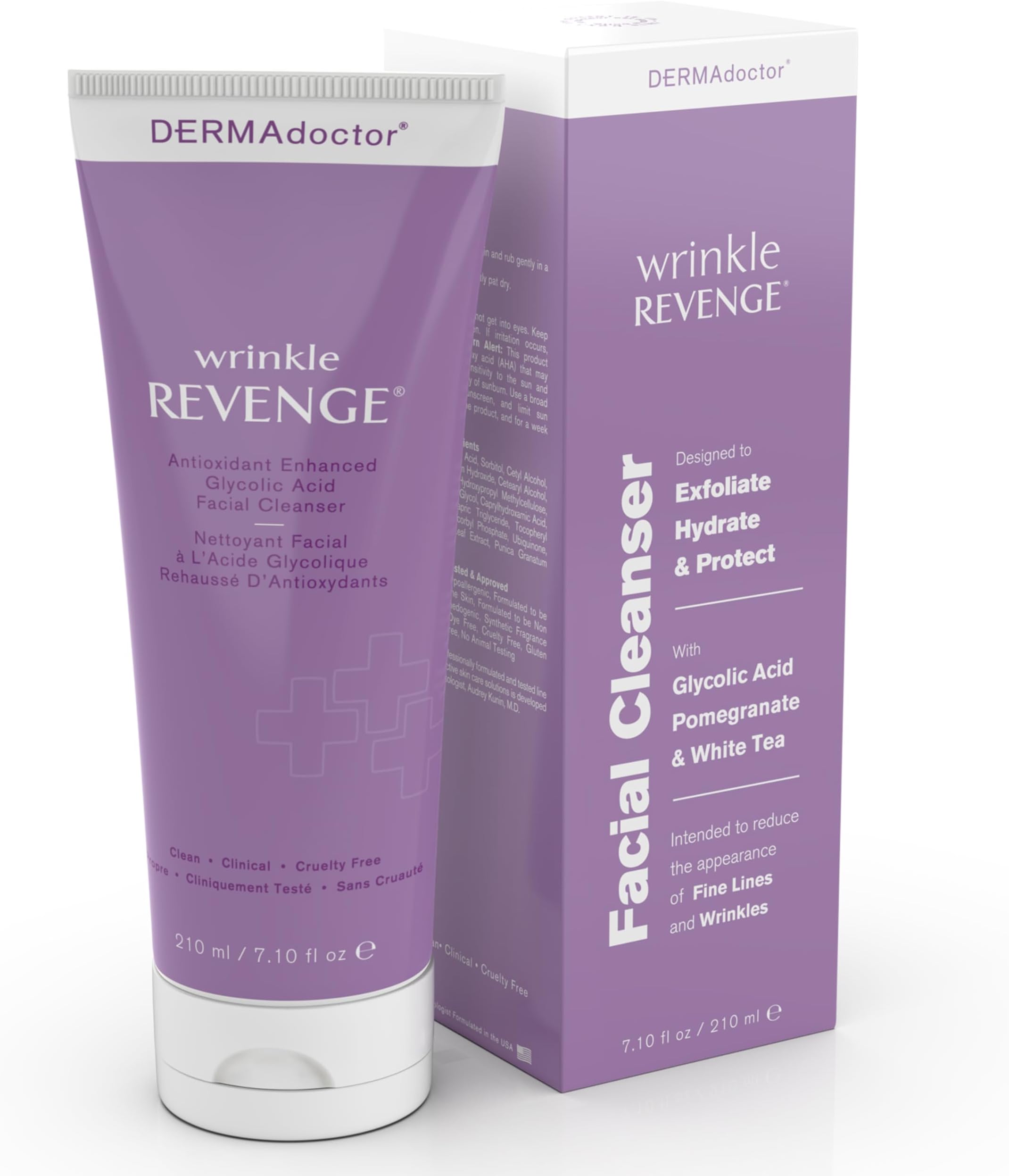 DERMAdoctor Wrinkle Revenge Face Cream, Antioxidant Enhanced Glycolic Acid Facial Cleanser, Removes Impurities, Unclog Pores for Daily Use 210ml (20270-7)