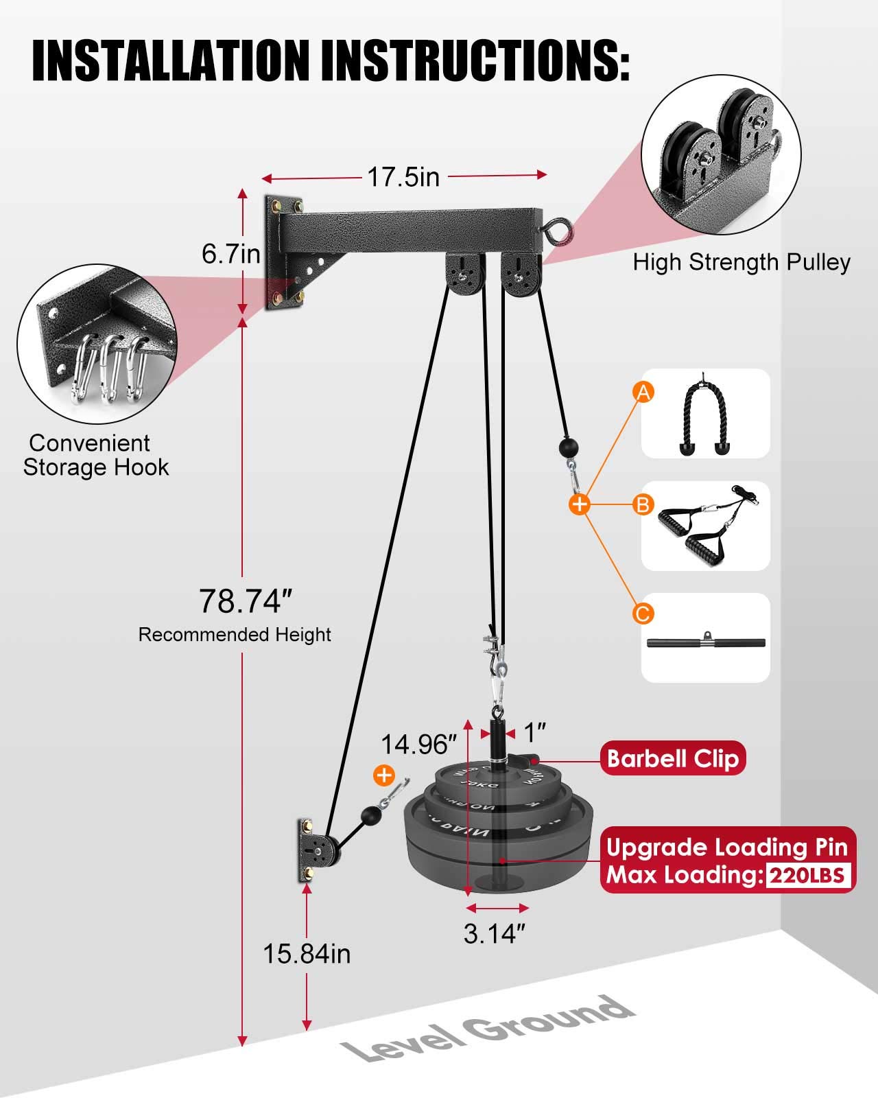 Buy Fitness Lat and Lift Pulley System Gym, Lat Pulldown Bar Cable
