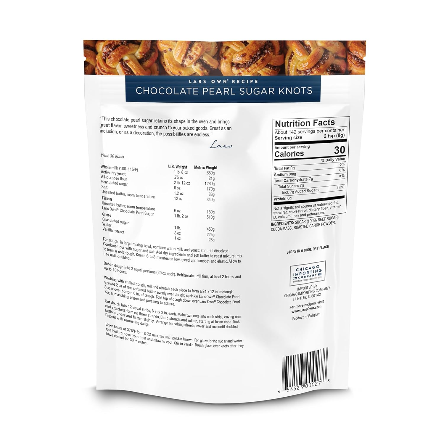 Lars Own Professional Series Chocolate Pearl Sugar – 1-Pack, 2.5-lb Resealable Bag – Intense Dark Chocolate Flavor and Crunch for Baking