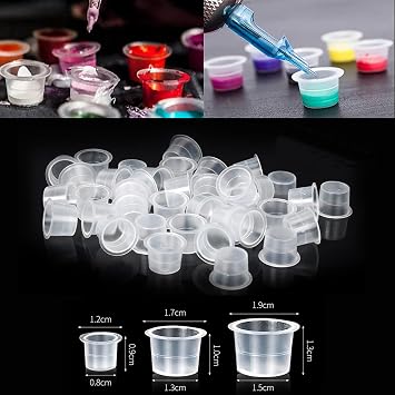 300pcs Tattoo Ink Caps Kit with 2 Cup Holders, 100 Small (8mm), 100 Medium (11mm), 100 Large (15mm) Tattoo Ink Cups, Water Resistant