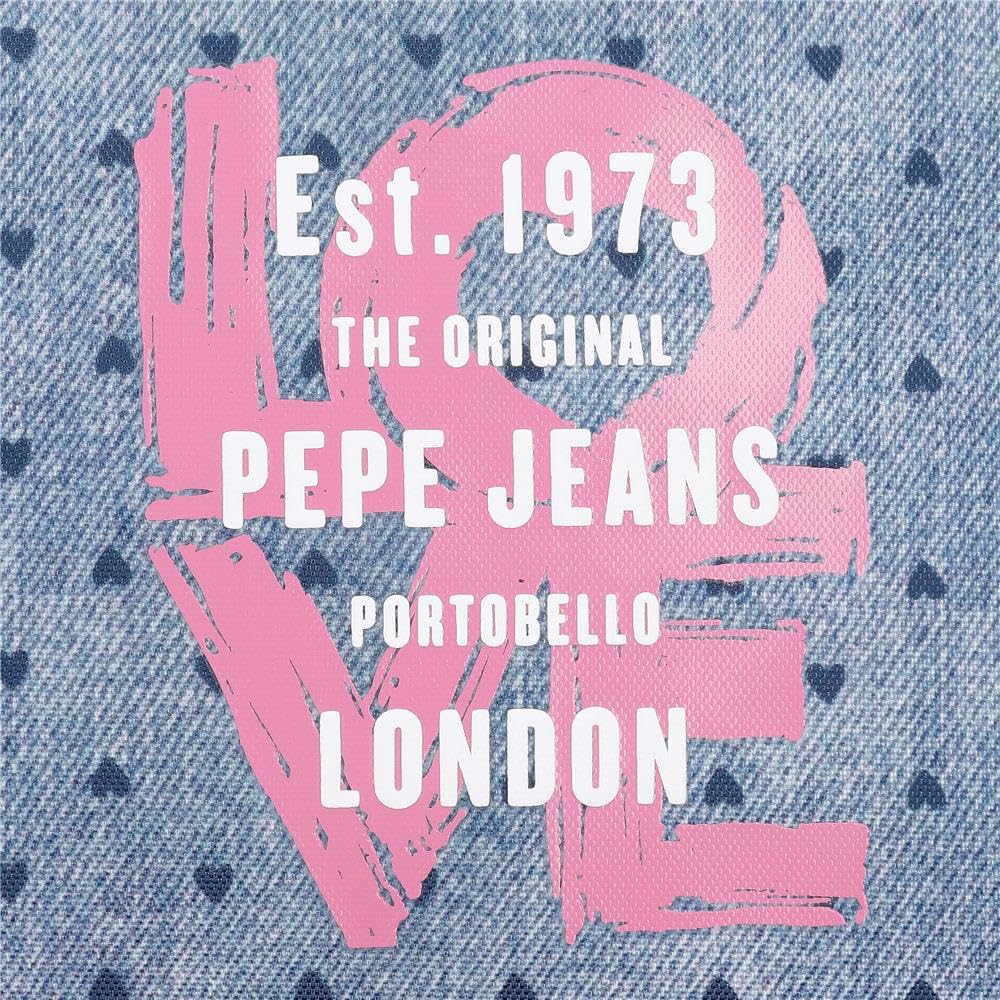 Pepe Jeans Noni denim Mochila escolar, azul y rosa, fabricada en Poliéster, Tirantes ajustables para llevarla cómodamente, varios compartimentos, Con llavero pompón, de Joumma Bags