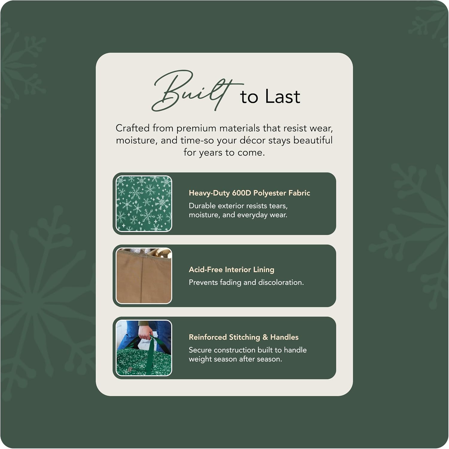 Covermates Keepsakes Wreath Storage Bag – Heavy-Duty Polyester with Buckle Straps & Interior Pouch – Protective Holiday Wreath Organizer with Handles, D-Ring & Label Window, Green Snowflake - Image 6