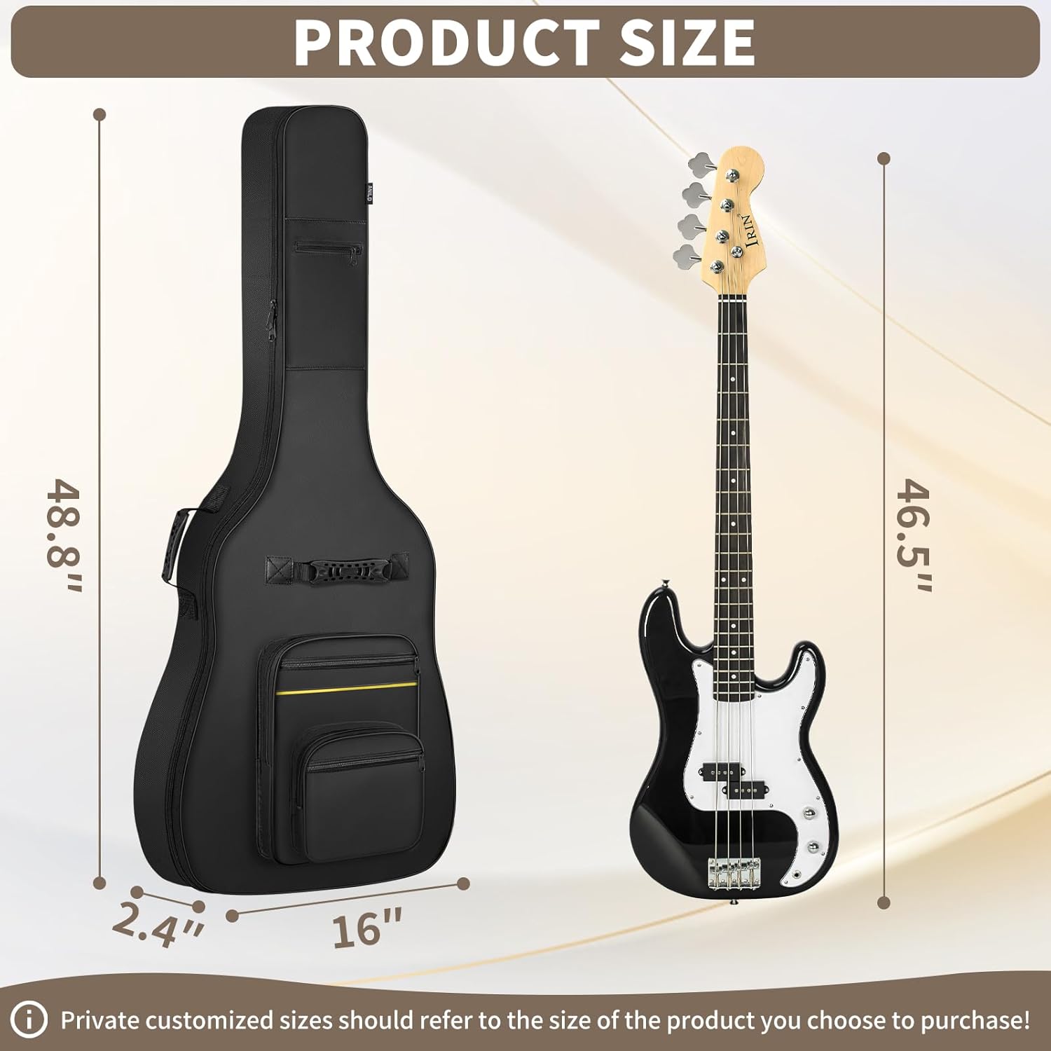 ANILD Bass Guitar Bag Bass Guitar Case Gig Backpack with Thick Padding Dual Adjustable Shoulder Strap Back Hanger Loop Anti-theft Pocket