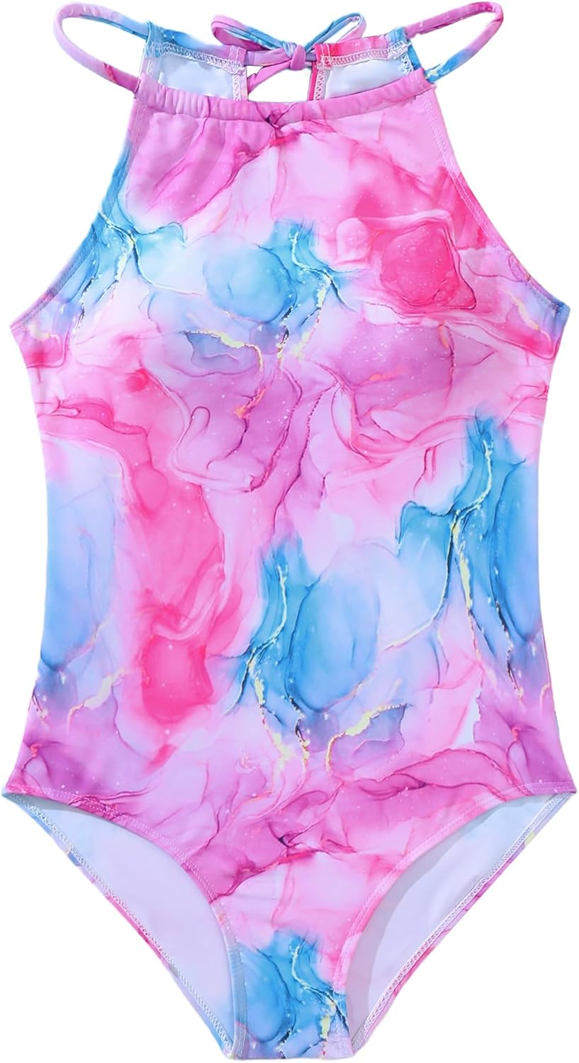 Girls Swimsuits - One Piece Bathing Suit Cut Out Adjustable Straps Swimwear Swimsuit Removable Pads for Teen 7-16Y