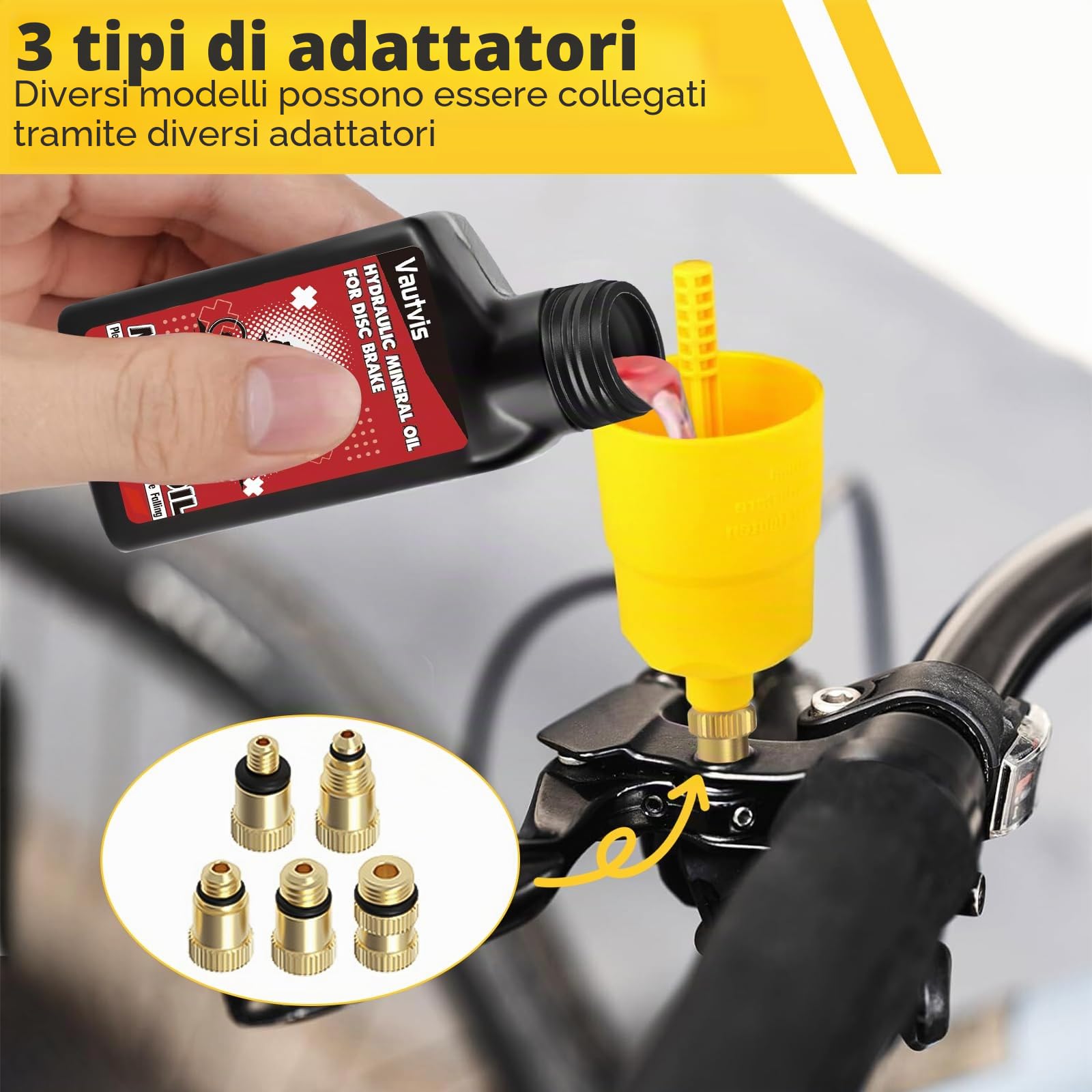 Kit Spurgo Freni per Shimano, Kit Spurgo Freni per MTB, Kit di Attrezzi per Bicicletta, Incluso 150 ML di Liquido Olio Minerale per Freni, Imbuto