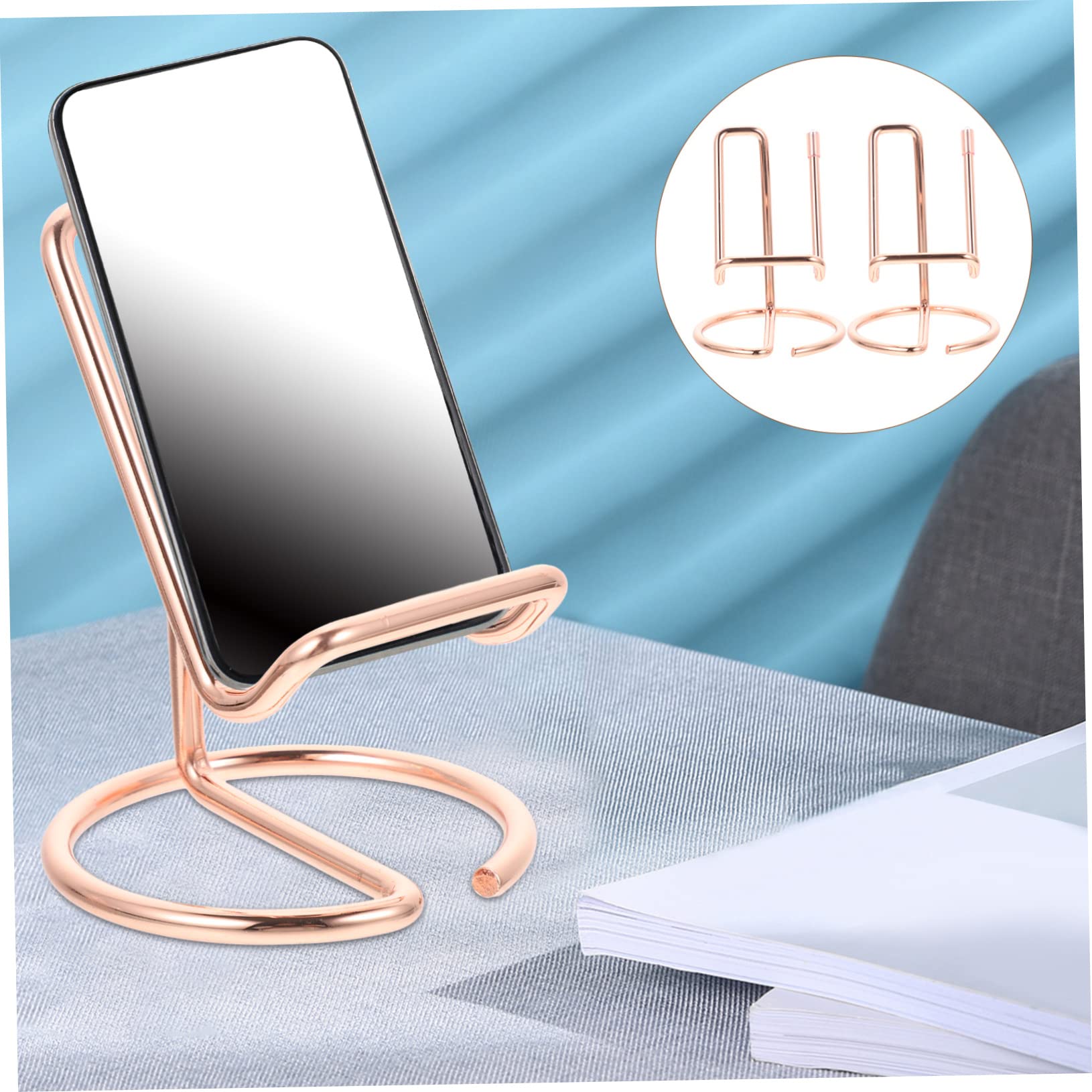 Supporto per Telefono da Scrivania 2 Pezzi in Metallo Rosa, Dock Compatto e Stabile per Smartphone e Tablet, per Uso Domestico e Ufficio