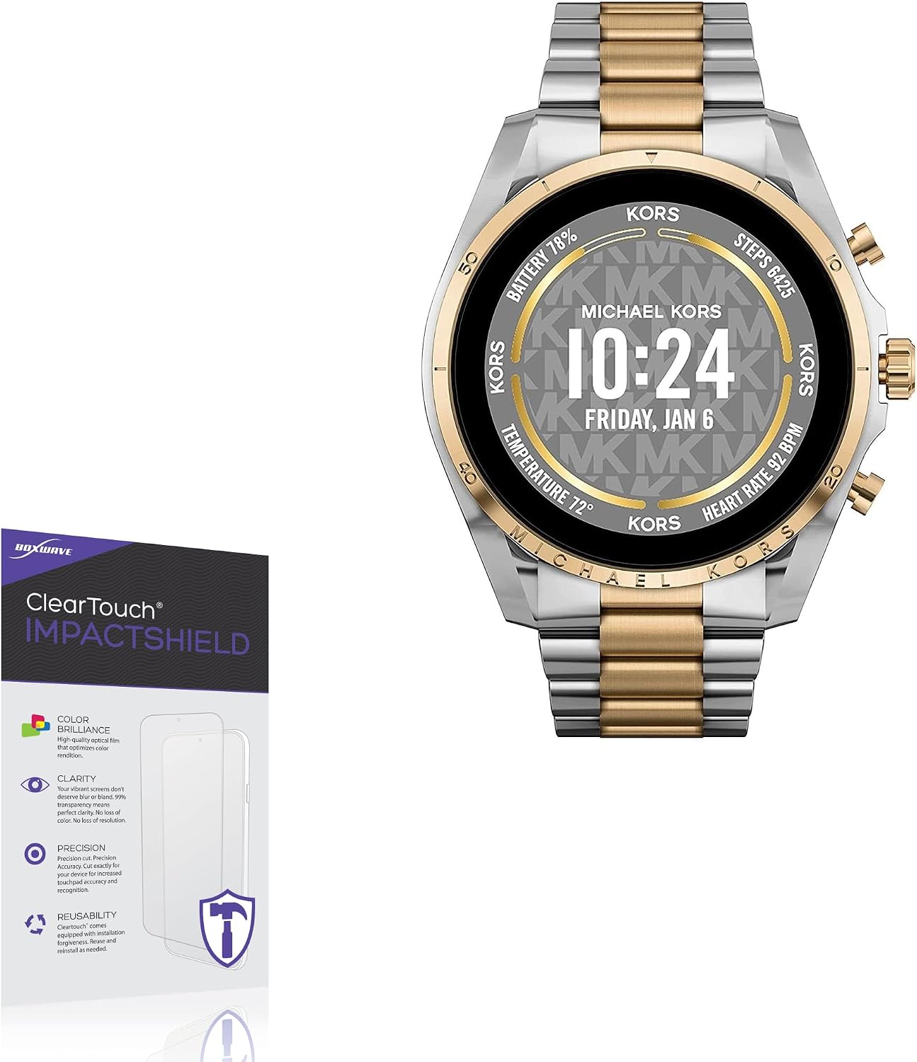 BoxWave Screen Protector Compatible with Michael Kors Smart Watch Gen 6 (44 mm) - ClearTouch ImpactShield (2-Pack), Impenetrable Screen Protector Flexible Film