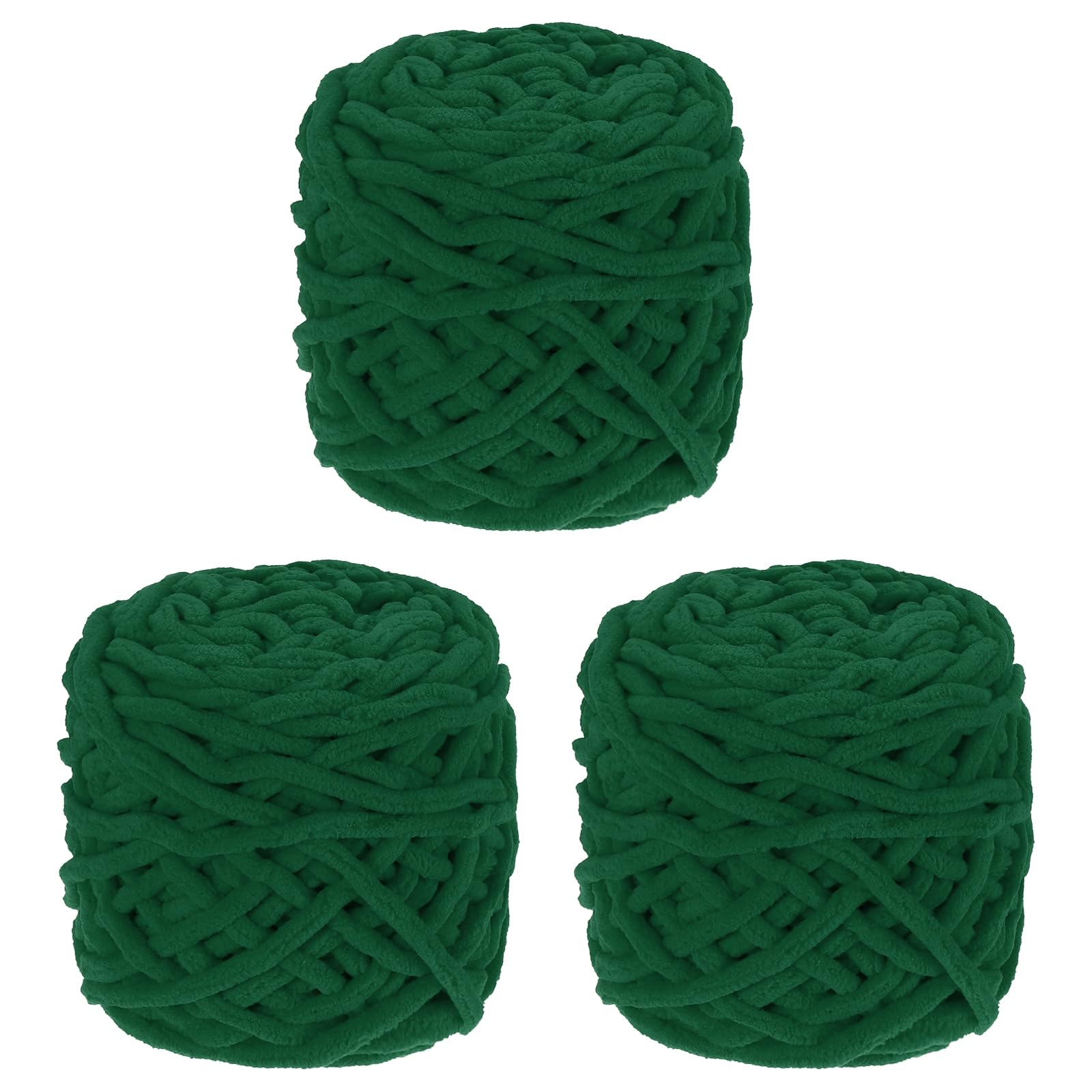 sourcing map 3 Pcs Blanket Yarn, 49 Yards Fluffy Velvet Plush Bulky Thick Chenille Chunky Yarns for Soft Velvet Blanket Shawl Scarf Crochet Hand Knitted Crafts, Dark Green