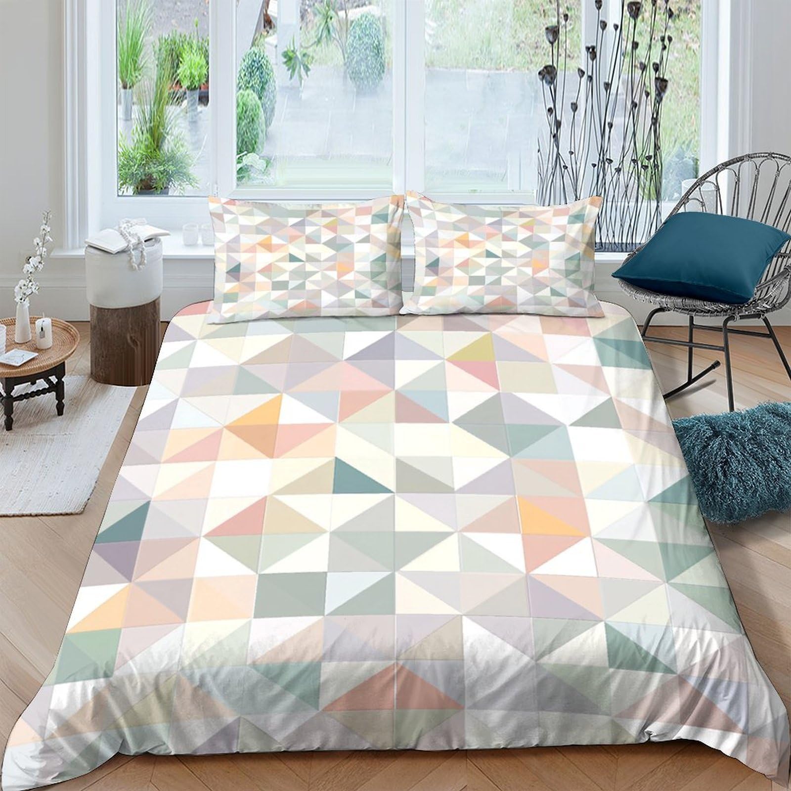 Ctjqhvkz Style-5 3D Printed Geometric Pastel Fitted Sheet Microfiber Soft Breathable Abstract Triangle Bed Cover For Bedroom Dorm Mattress Decor Single（135X200cm）