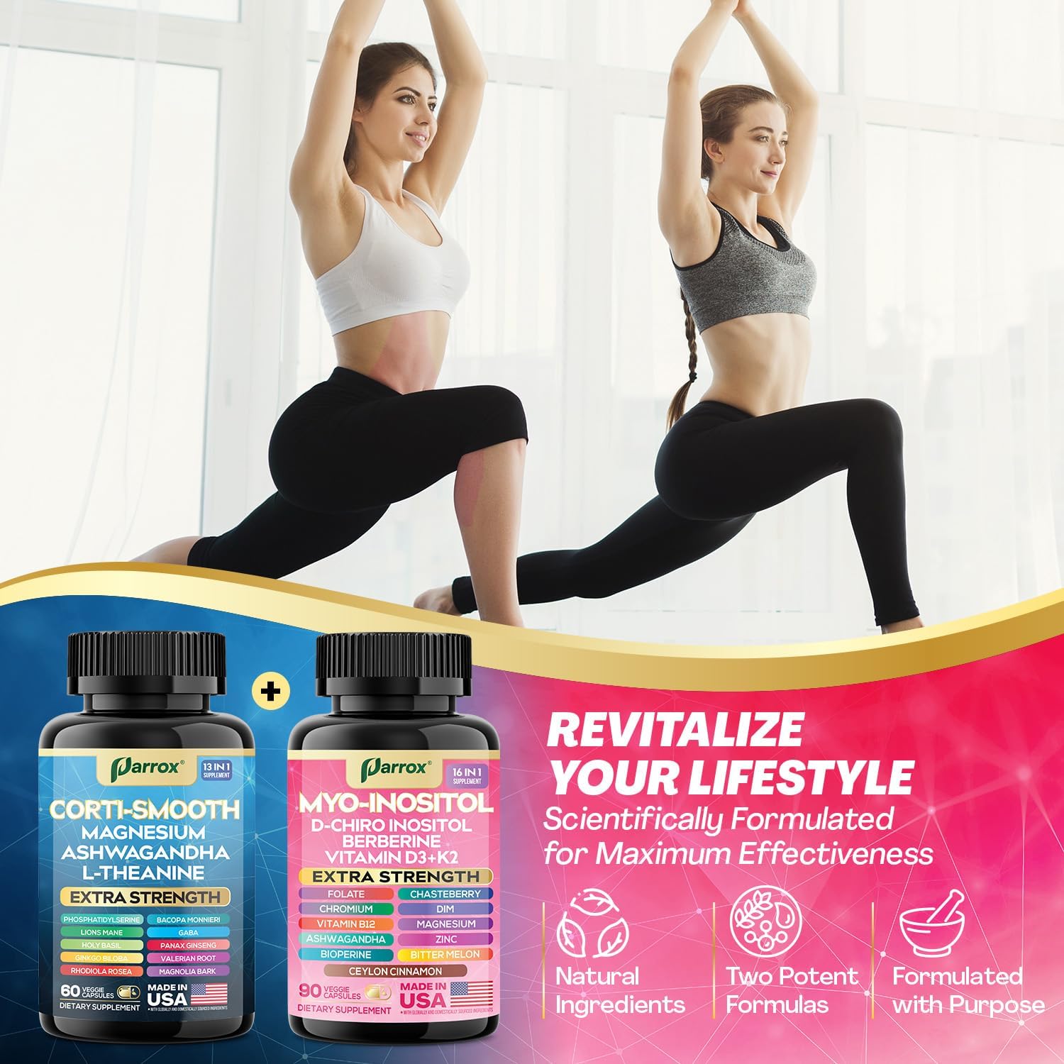 Cortisol & Myo-Inositol Supplement Bundle, Soothe & Smooth Bundle, Cortisol Balance, GABA, Magnesium, Ashwagandha, L-Theanine, D-Chiro Inositol, Folate, Berberine, Chasteberry, Zinc (2 Pack) - Image 4