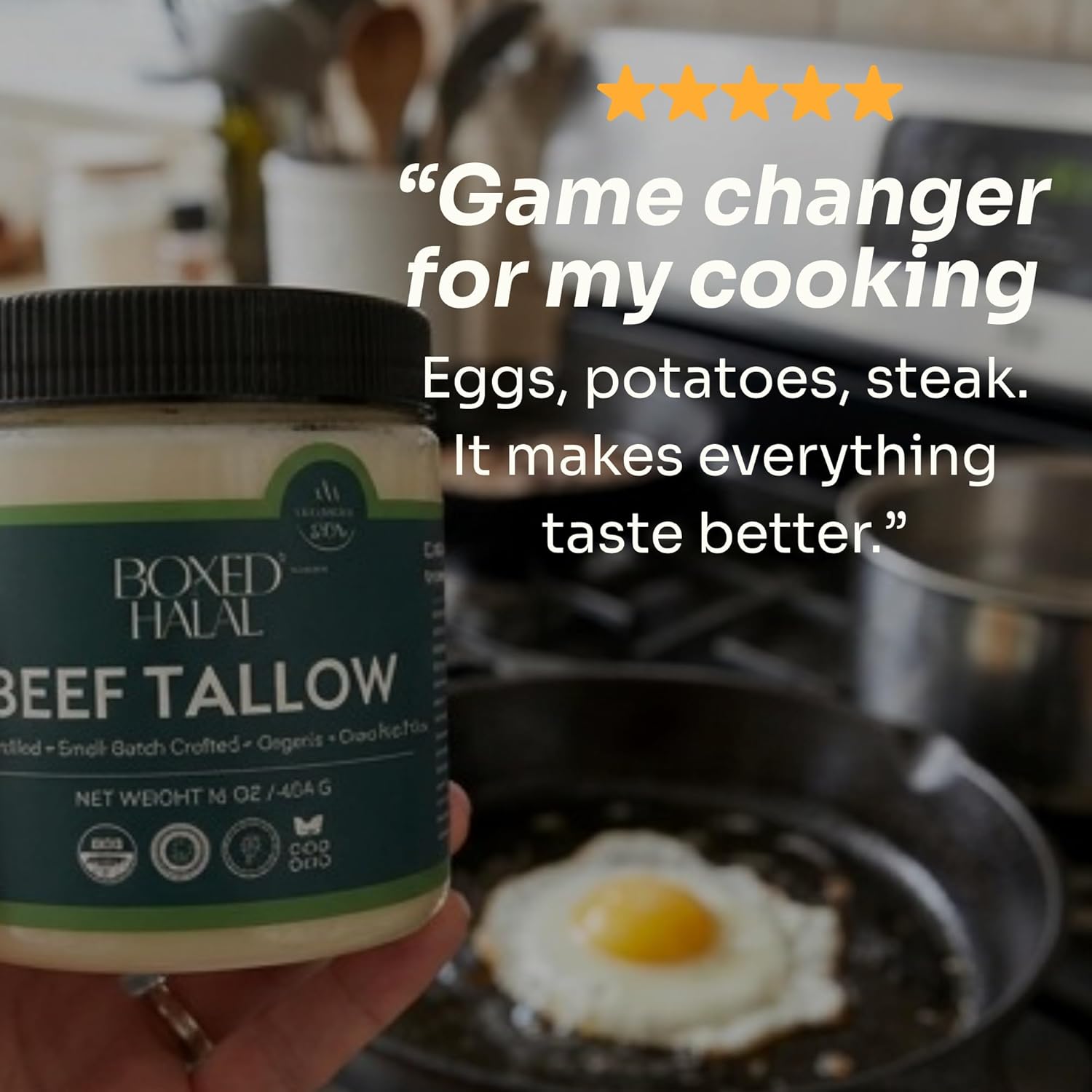 Boxed Halal Grass-Fed Beef Tallow – 32 oz Total (2 x 16 oz) – Traditional Cooking Oil for High-Heat Frying, Searing & Baking – Halal Certified, Rendered Beef Fat