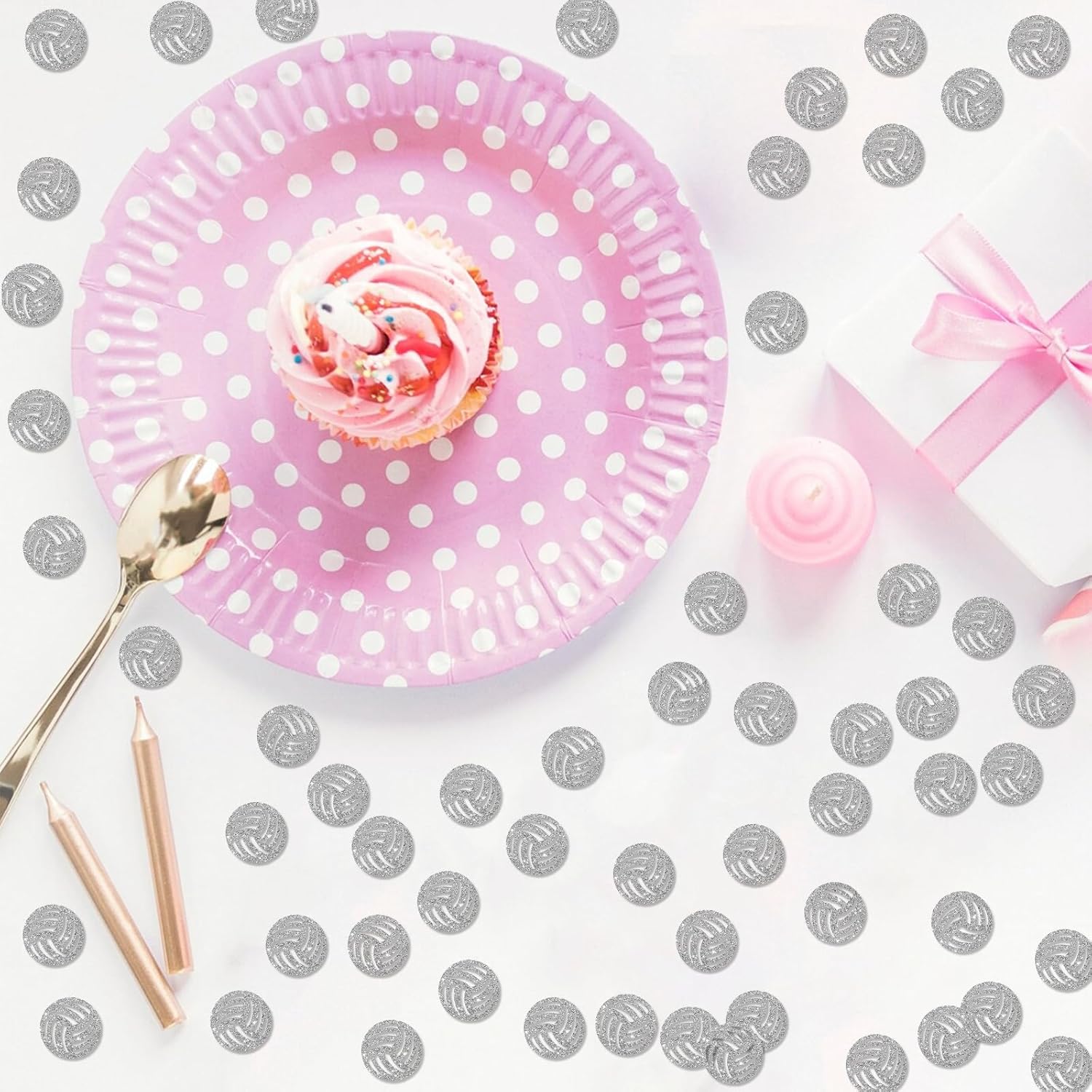 120 Volleyball Confetti, Silver Glitter Volleyball Table Confetti, Volleyball Birthday Paper Cut Outs, Sport Theme Birthday Party Table Decoration