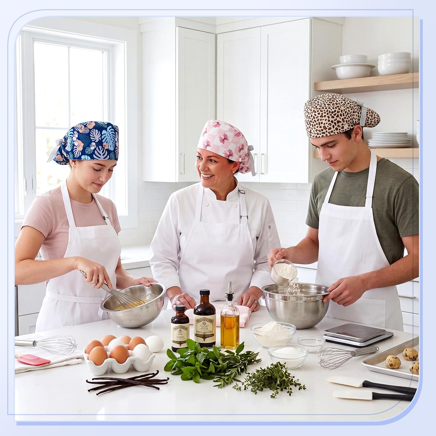 6 Pcs Scrub Cap Women Adjustable Nurse Cap with Button Bouffant Medical Surgical Hat Sweatband for Gift