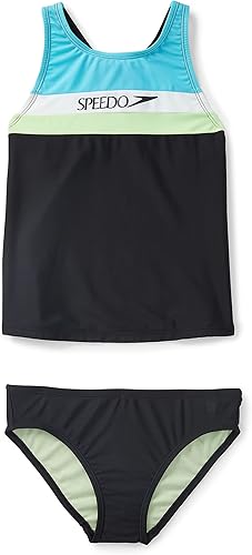 Speedo Traje de baño de dos piezas tankini con tirantes gruesos para niña