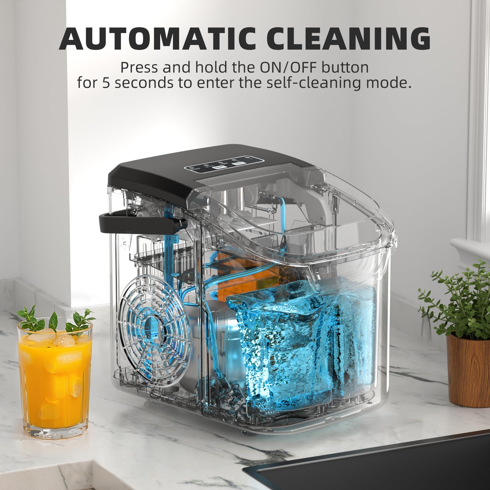 Antarctic Star Countertop Ice Maker Machine, 8 Cubes In 6 Mins, 26.5 Lbs/Day, Self-Cleaning, 2 Sizes, Ultra-Quiet For Home/Kitchen/Camping/RV Grey on Fridge.com - View 6