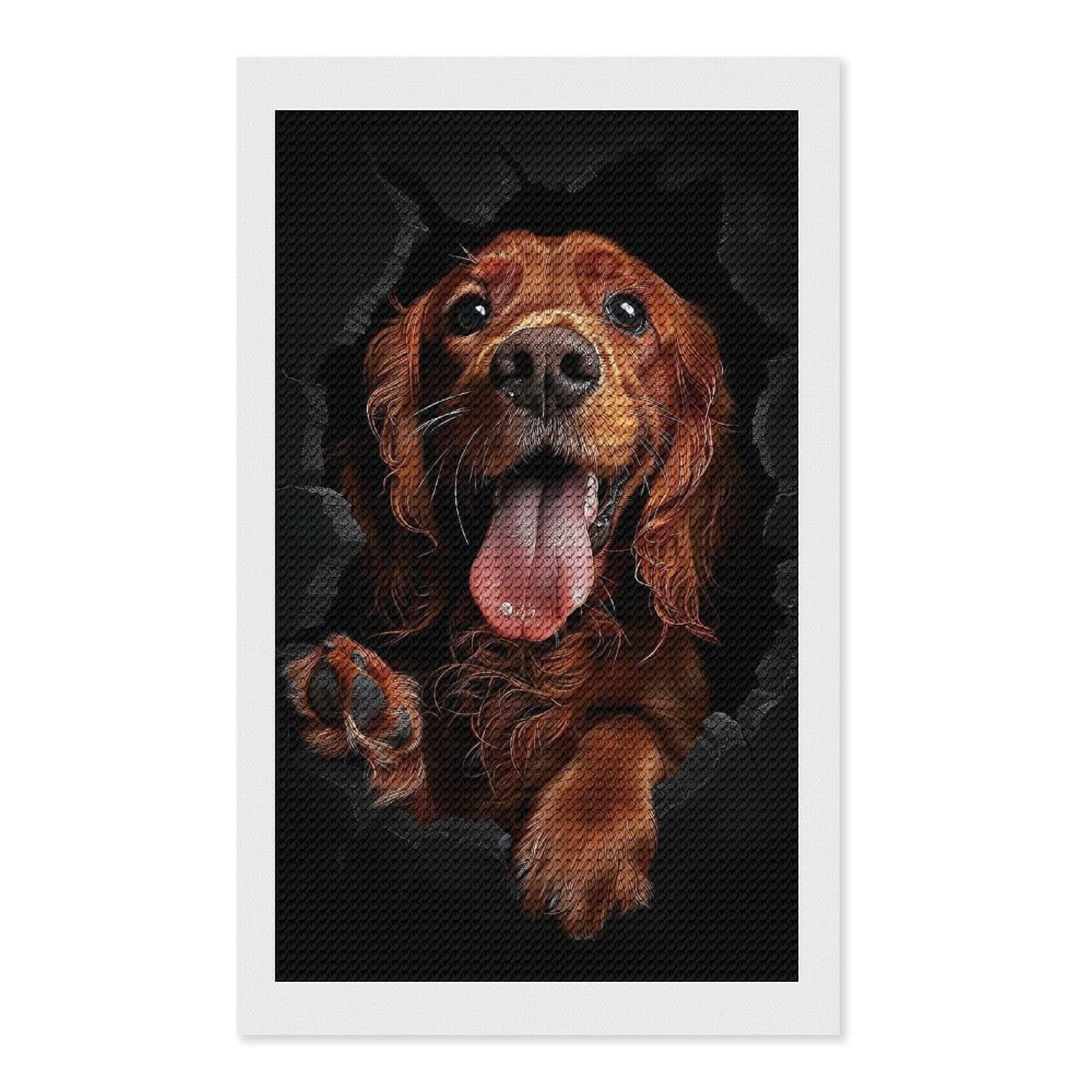 Junmoney Irish Setter Diamond Art Canvas 12"x20", for Family Craft Time, Creative Leisure Activity, Living Room Decor, Festive Craft Gift
