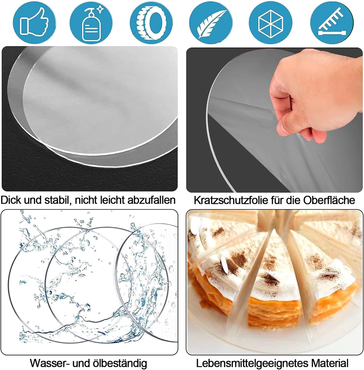 Acryl Cake Board, 2 Stück Kuchenplatte Transparent, Wiederverwendbar, Ø 20cm Rund Kuchenplatte, 2mm Dick Mit, um Servieren von Kuchen, für Urlaubsparty-Veranstaltungen
