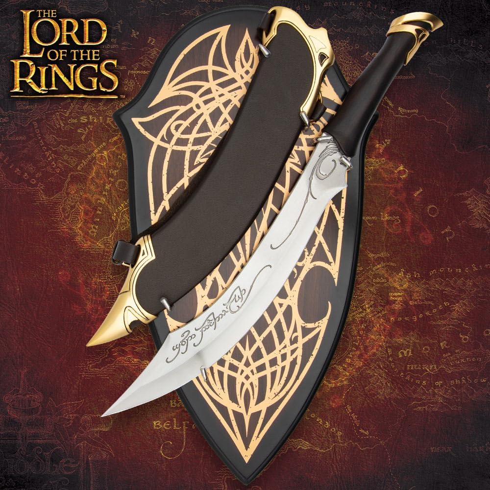 United Cutlery Lord of The Rings Elven Knife of Strider | LOTR Officially Licensed Reproduction | Stainless Steel Blade | Wooden Wall Plaque | Certificate of Authenticity | Full Size Replica