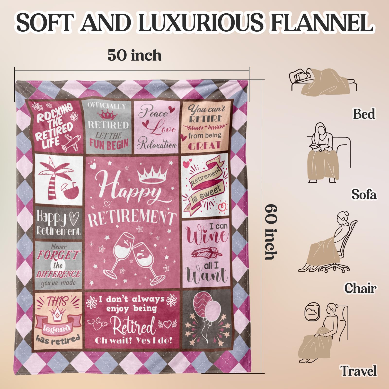 Retirement Gifts for Women Happy Retirement Blanket, Best Retirement Day - Image 4