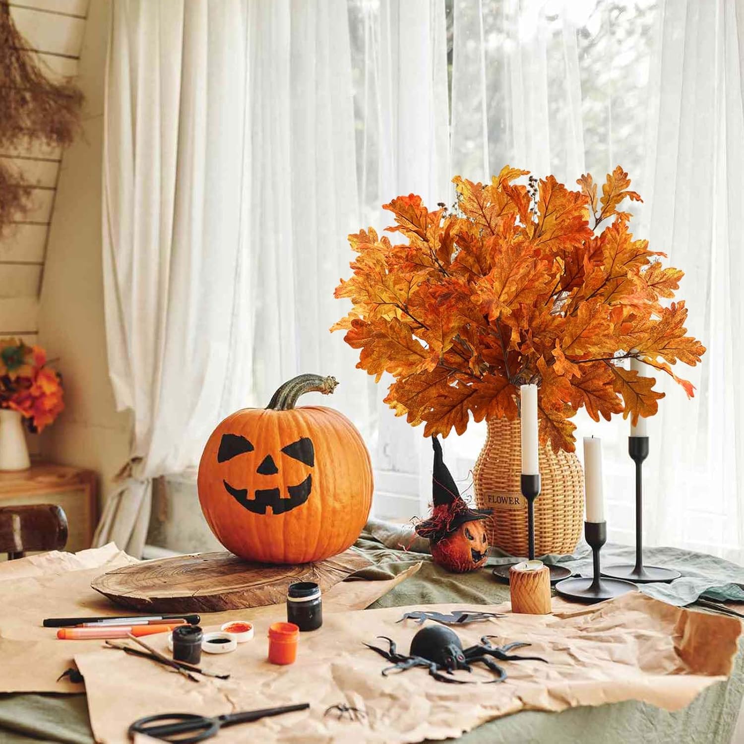 SNAIL GARDEN 2 Pack 21.6in/55cm Artificial Fall Stems with 106 Ombre Leaves,Realistic Autumn Foliage for Vase Fillers, Thanksgiving & Halloween Decor
