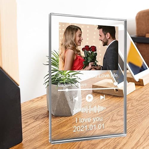 Miniatura 5 de Placa de canción acrílica personalizada, placas de fotos musicales personalizadas, marco de fotos escaneable, cubierta de álbum de código QR de
