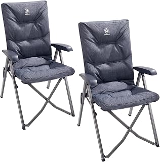 EVER ADVANCED Luxury Camping Chairs 2 Set for Adults Heavy Duty High Back Oversized Folding Garden Chair Comfy Padded Loadable 330LBS Adjustable Dining Chairs 4-Position Recliner Chair Grey