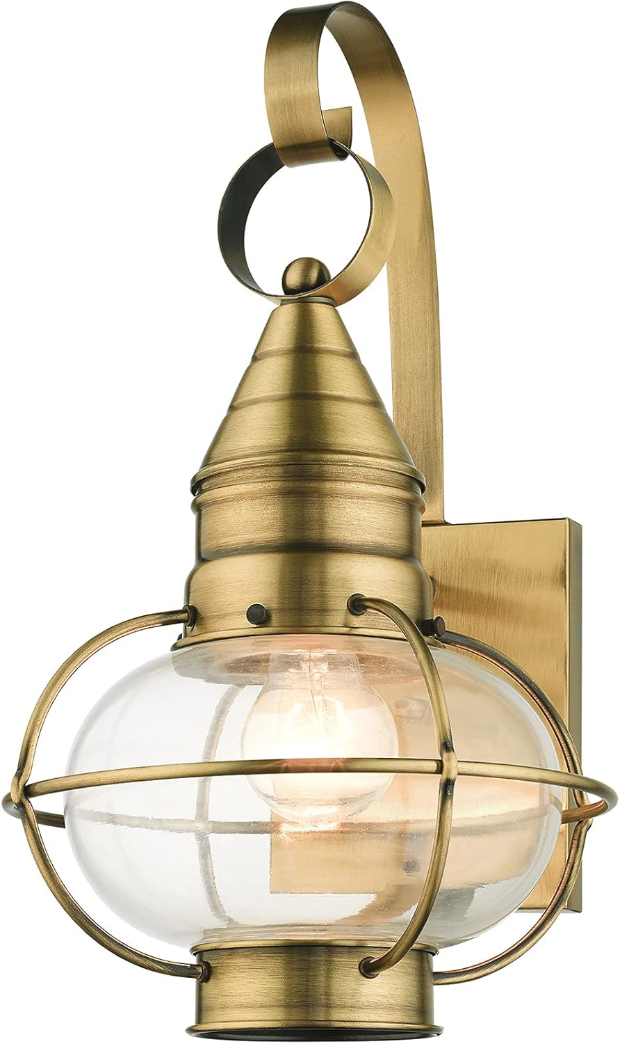 Livex Lighting 26901-01 Newburyport Collection 1-Light Outdoor Wall Lantern with Clear Glass, Antique Brass, 8.75 x 14.75
