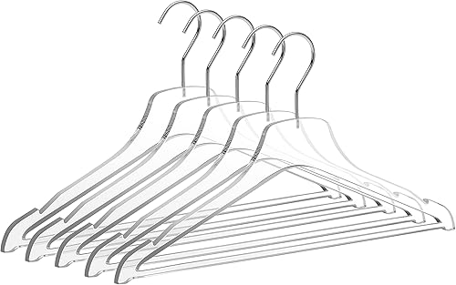 Paquete de 5 perchas de acrílico transparente de calidad con barra cromada para ropa, pantalones, chaquetas de traje, abrigos y camisas,