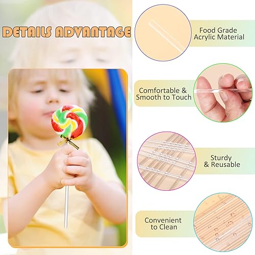 Miniatura 3 de Juego de 300 palitos y envoltorios acrílicos de 6 pulgadas, bolsas de Windspeed Cake Pop con lazos y palos, incluyendo 100 palitos transparentes