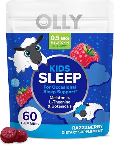 OLLY Gomitas para dormir para niños, 0.5 mg de melatonina, L teanina, manzanilla y bálsamo de limón, suplemento masticable para niños, apoyo