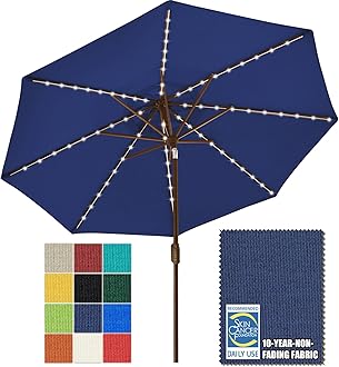 - EliteShade USA 10-Year-Non-Fading Solar 9ft Market Umbrella with 80 LED Lights Patio Umbrellas Outdoor Table Umbrella with Ventilation, Navy Blue