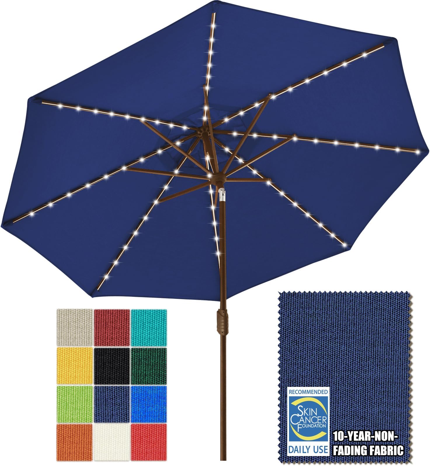 USA 10-Year-Non-Fading Solar 9ft Market Umbrella with 80 LED Lights Patio Umbrellas Outdoor Table Umbrella with Ventilation（Navy Blue）