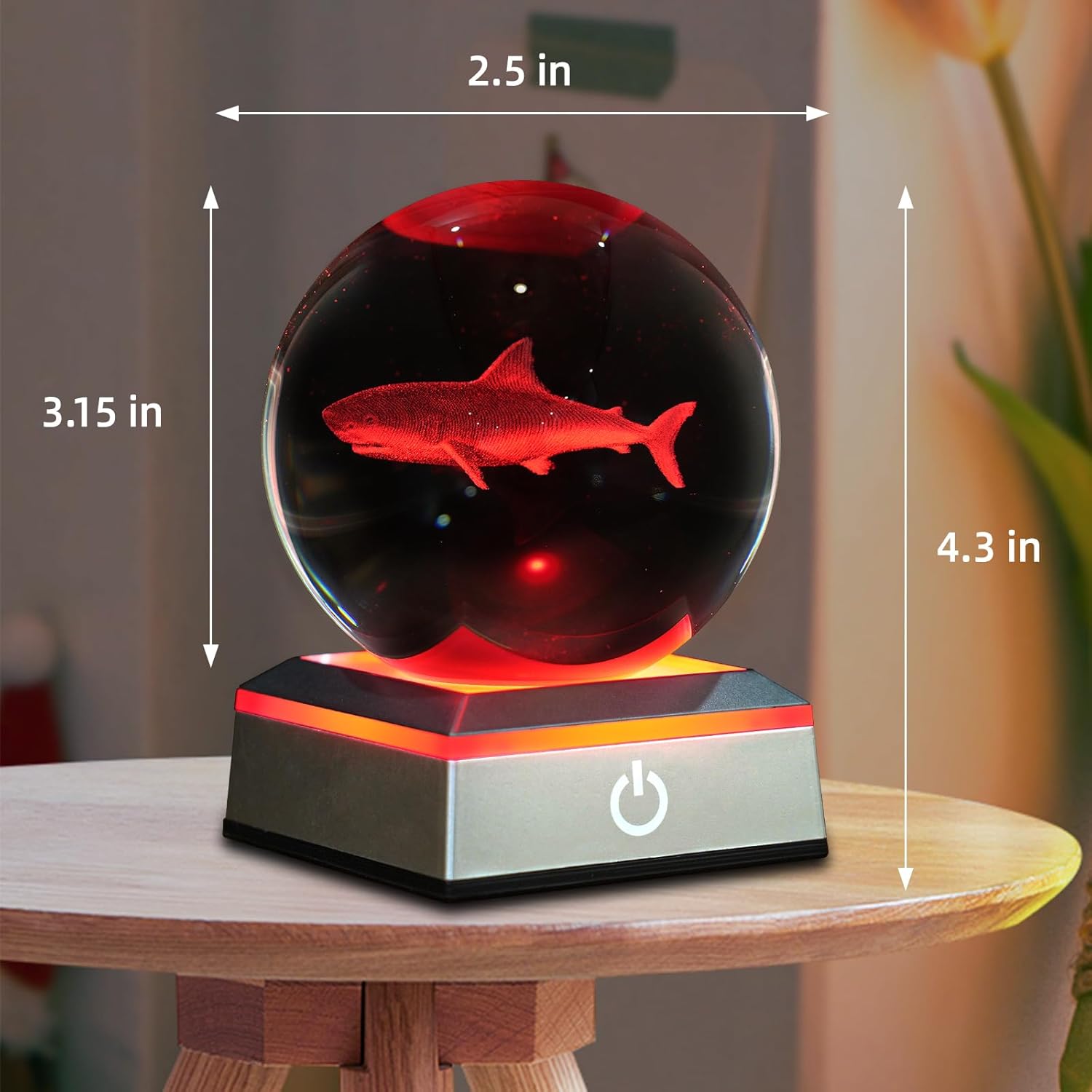 3D Shark Crystal Ball Night Light 3.15 inch Glass Ball Table Lamp with Color Changing Touch Base Decor Ideal Sharks Gifts for Friends Kids Christmas Birthday - Image 3