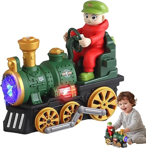 Juguete de tren de vapor a pilas, trenes interactivos para evitar obstáculos, juguetes musicales con luces, sonidos, regalos para niños y niñas a